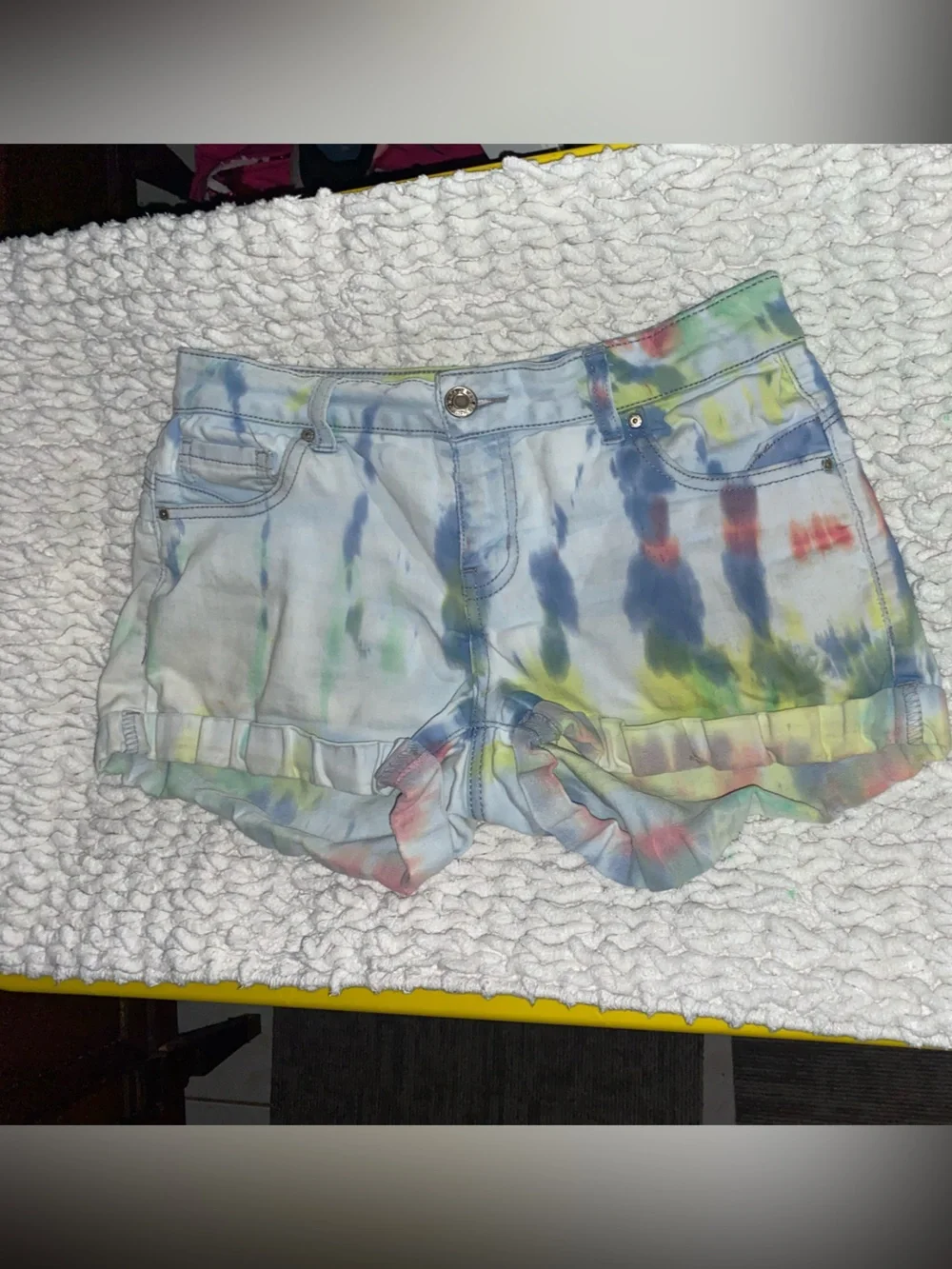 Wax Jean Pastel Tie-Dye Denim Shorts in Blue, Green, Yellow